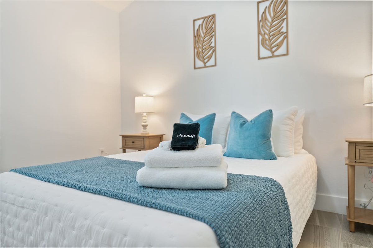 Stylish guest room with blue highlights