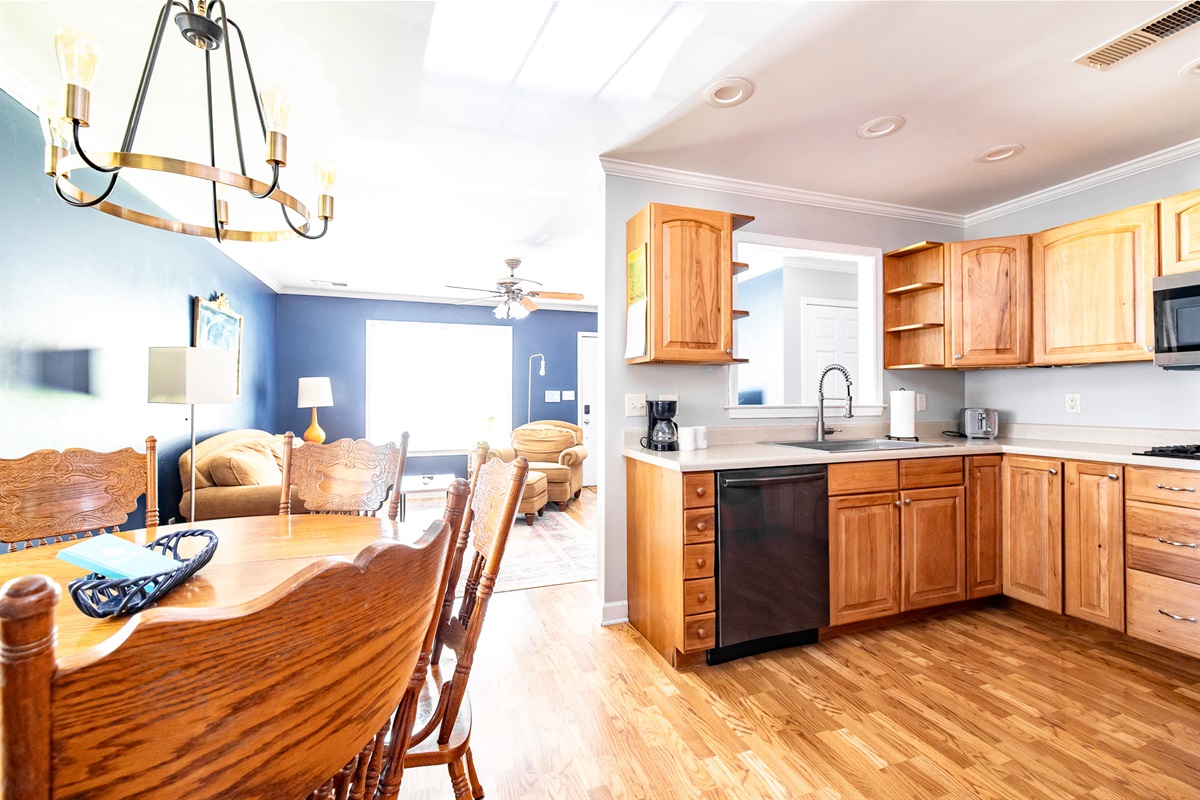 View of Living Room, Dining Room, and Kitchen