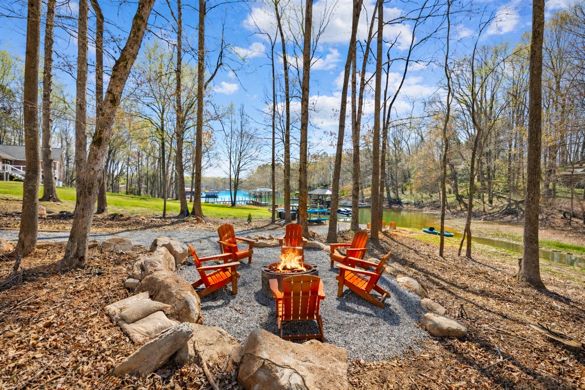 Lakeside firepit is ready for those amazing nights.
