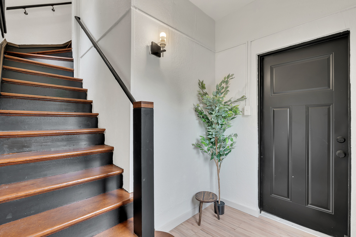 Easy and secure access at the front door with a smart lock. Go up the stairs to enter the UpperSuite.