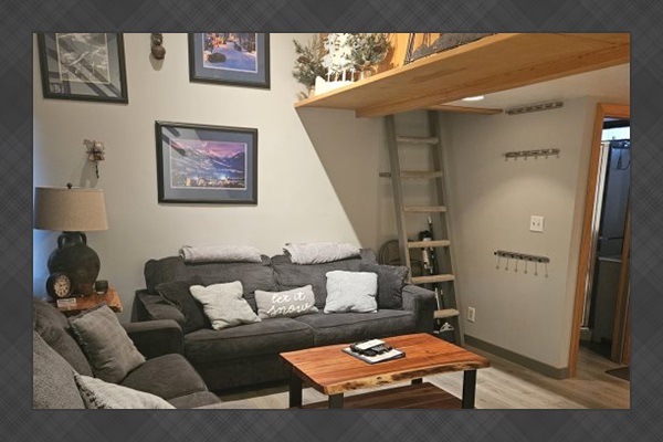 Livingroom area & loft access.