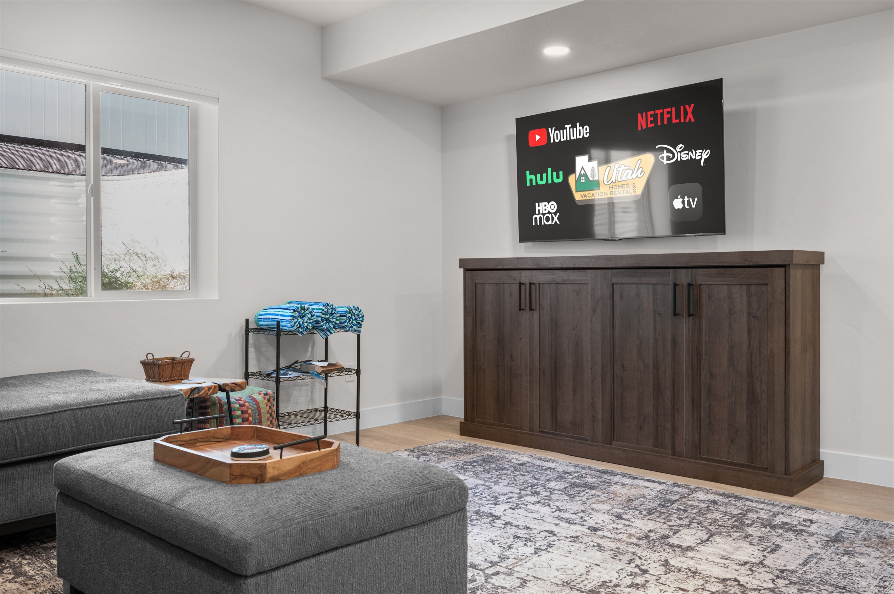 The cabinet is a twin murphy bed for additional guests.