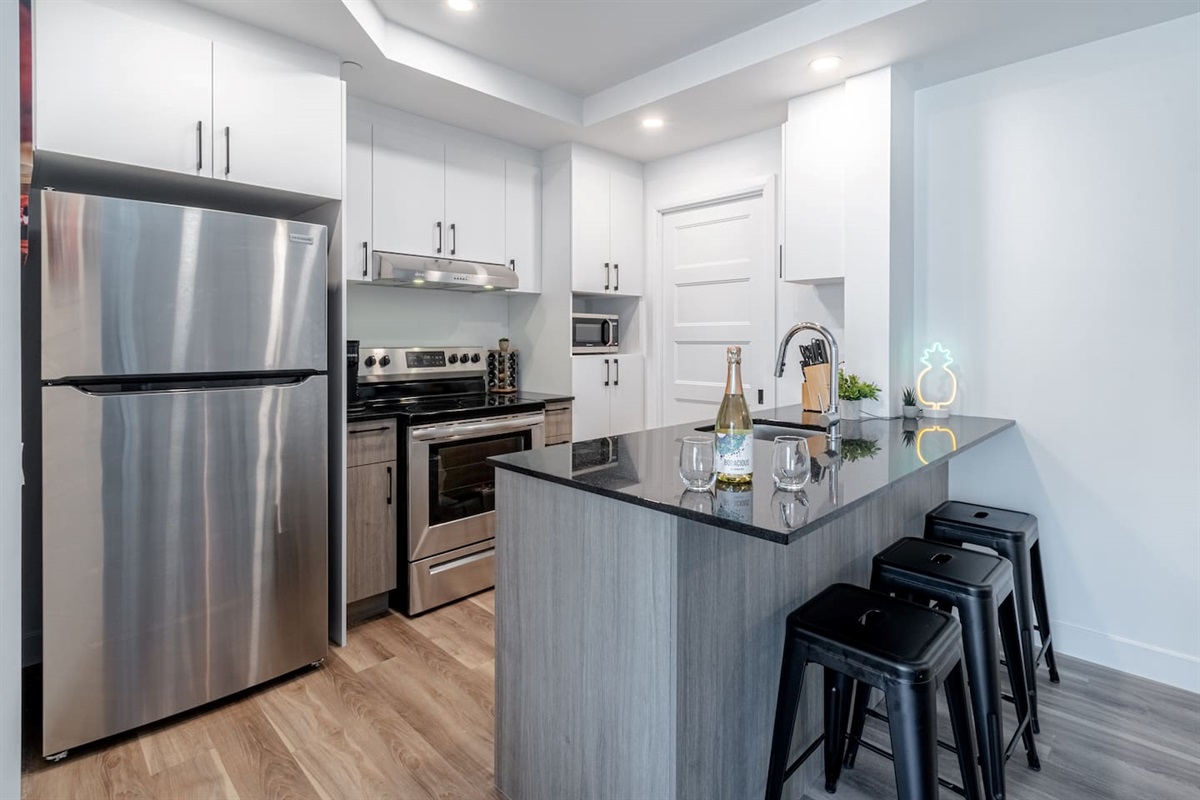 Well-stocked kitchen essentials for your convenience.