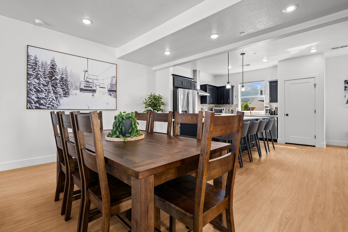 The welcoming dining area offers plenty of room to sit down together for meals, games, and time with your group.
