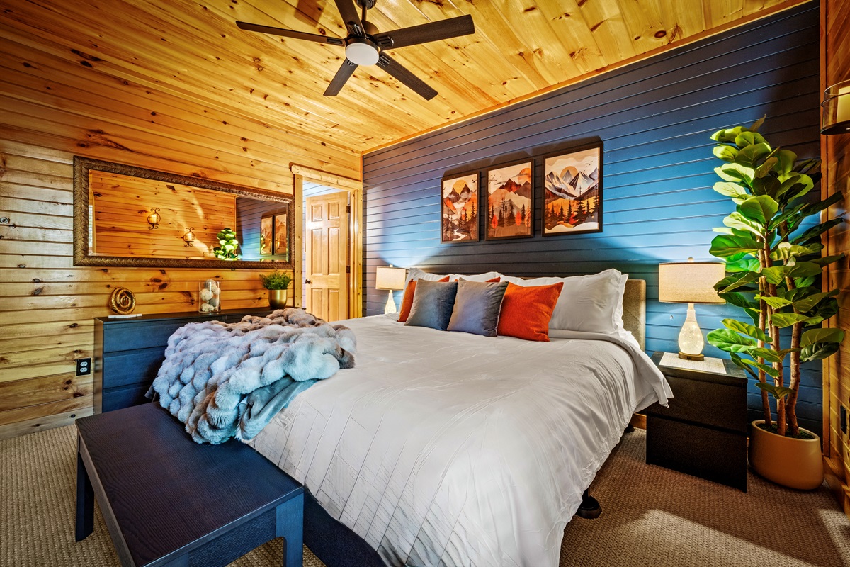 King bed and attached private bathroom