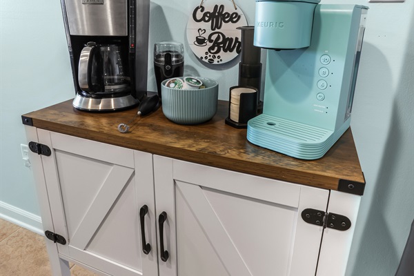 Coffee lover? Us too! Your morning ritual, handled. We’ve stocked the coffee bar with a Keurig, Drip maker, and an Aeropress with a milk frother. Whether you need a quick cup before the beach or a slow morning on the balcony, the tools are already here.