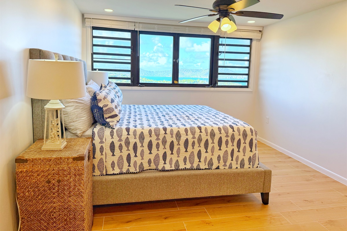 King size bed with pillow top mattress.