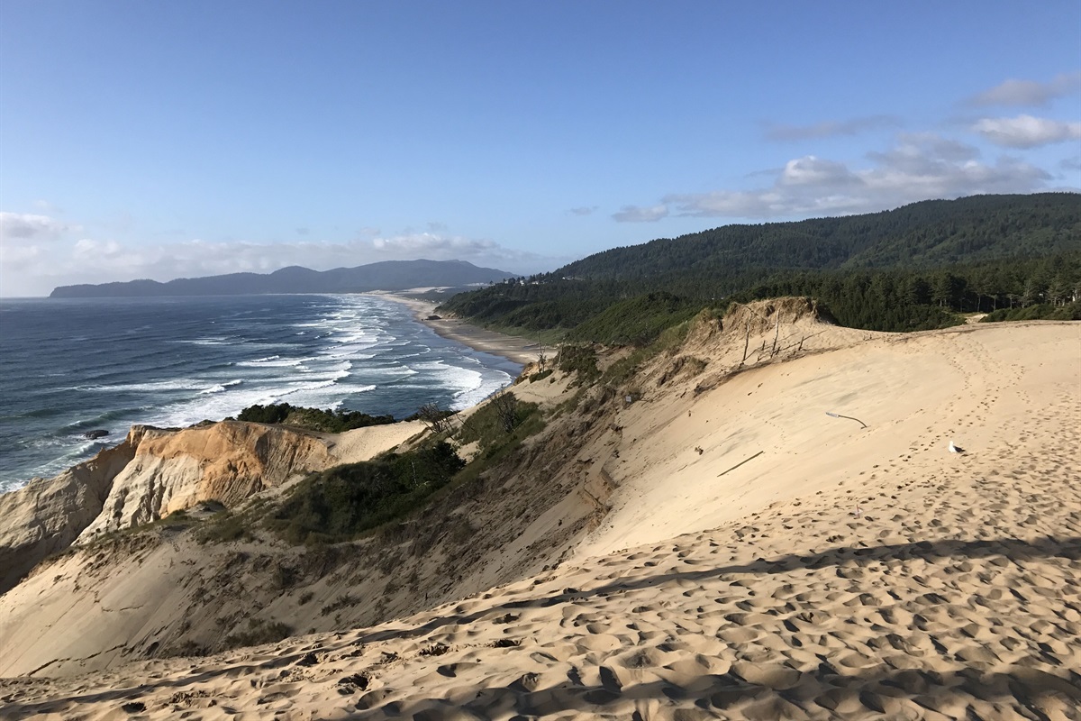 Top of Cape Kiwanda looking North at the stretch of beach in front of our house