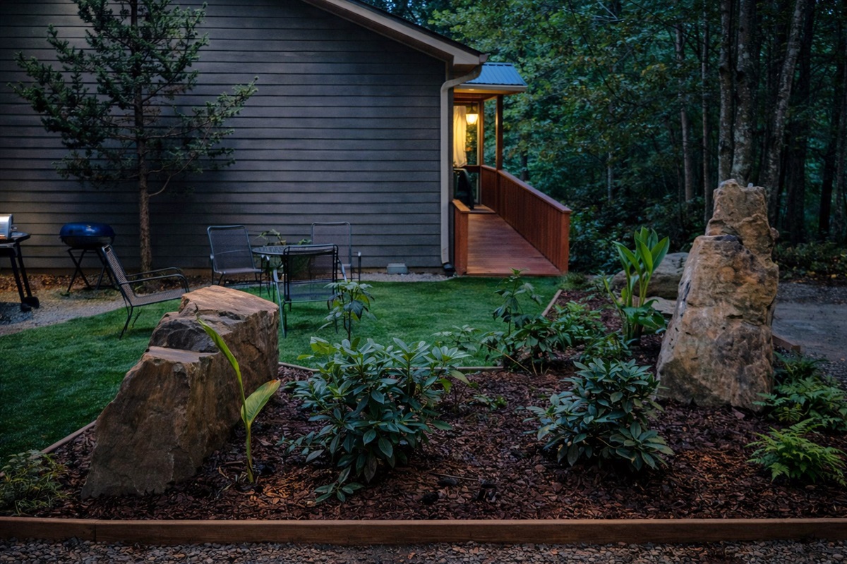 New Rock Gardens & Ramp leading to front door.