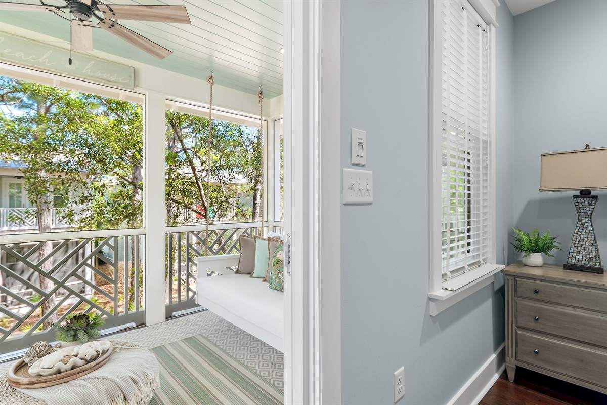 Secluded porch off the master, perfect for quiet moments.