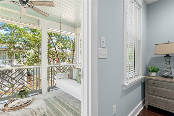 Secluded porch off the master, perfect for quiet moments.