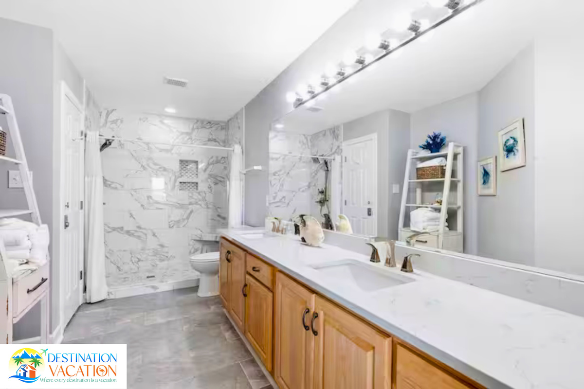 A spacious vanity designed for easy vacation routines.