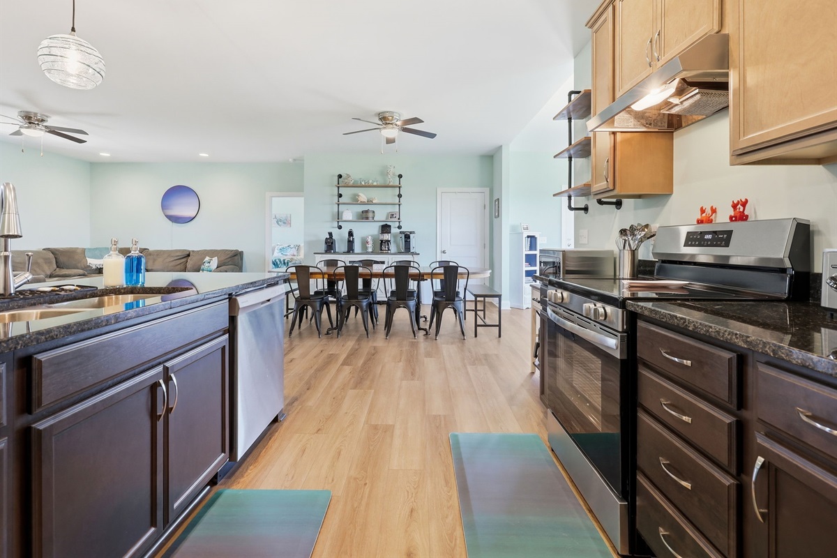 Bright, spacious kitchen designed for group stays