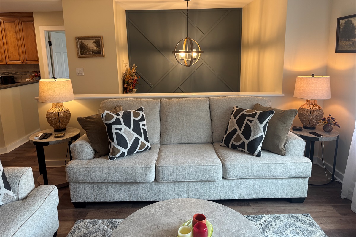 Comfy living room with large SmartTV