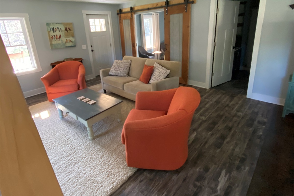 Living Room Barn Doors go to Main Floor Bedroom