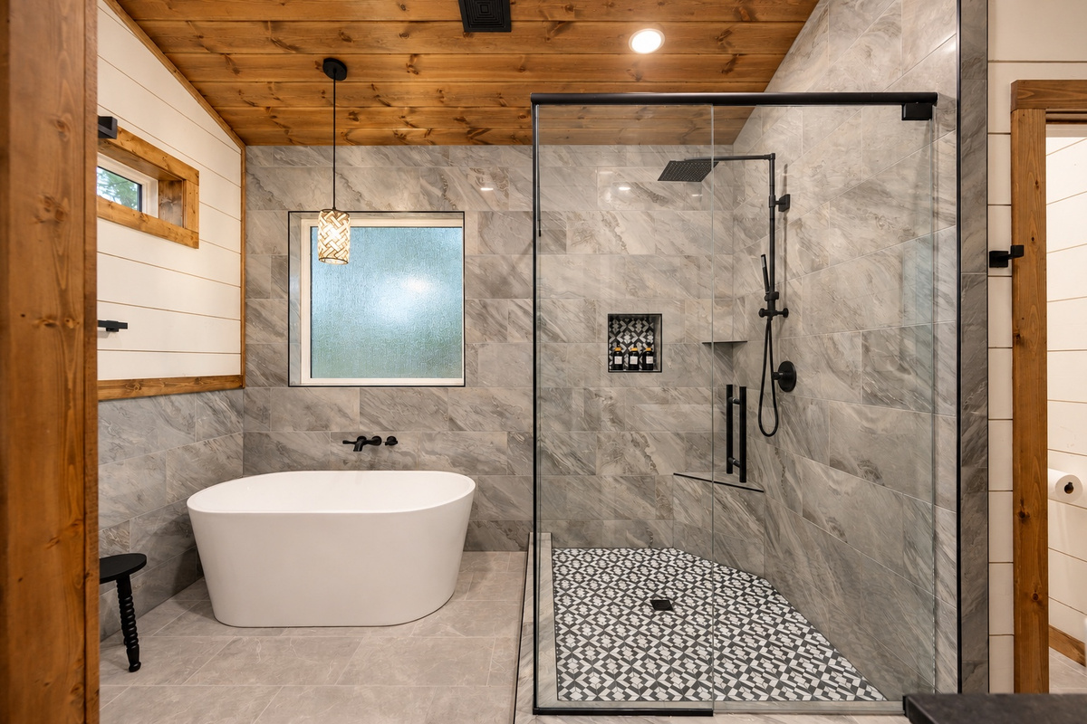 Let the day melt away with a soothing soak and a refreshing shower.