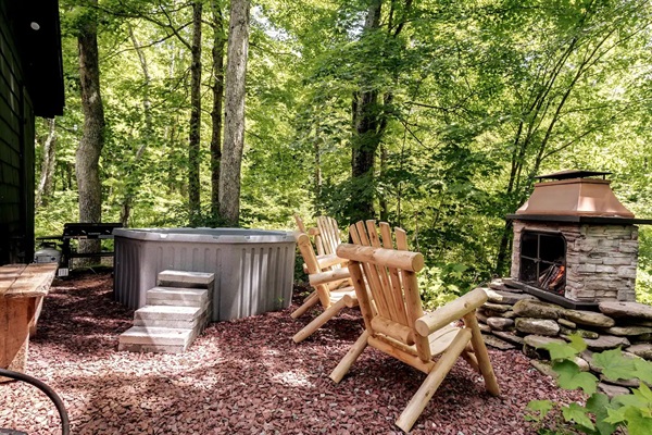 Hot tub is maintained for year round use for the perfect end to a day of activities surrounded by nature and a crackling fire.