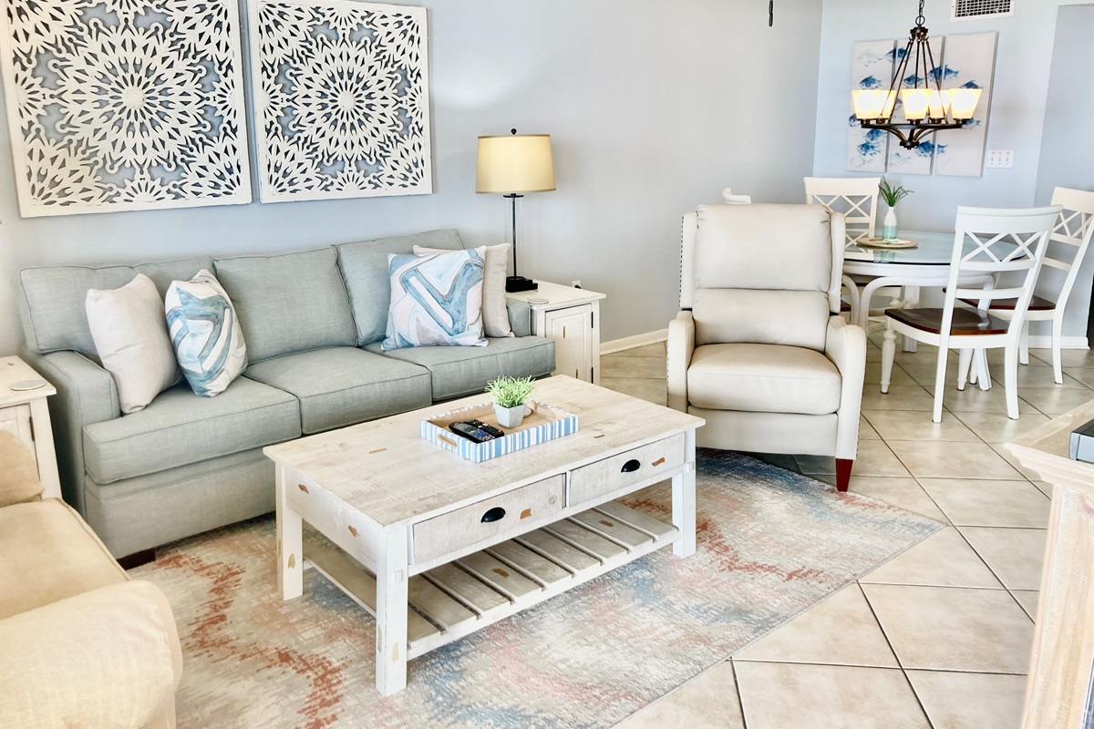 View of living room and dining area