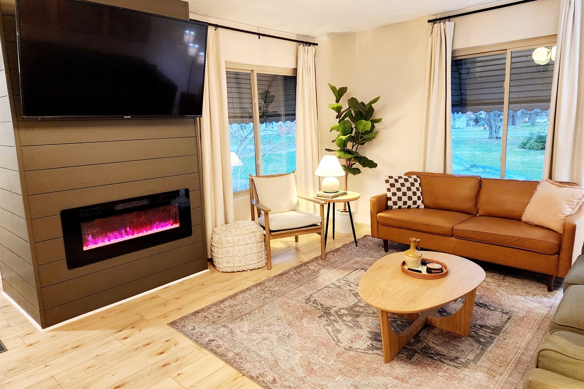 Living space with a 55" smart tv