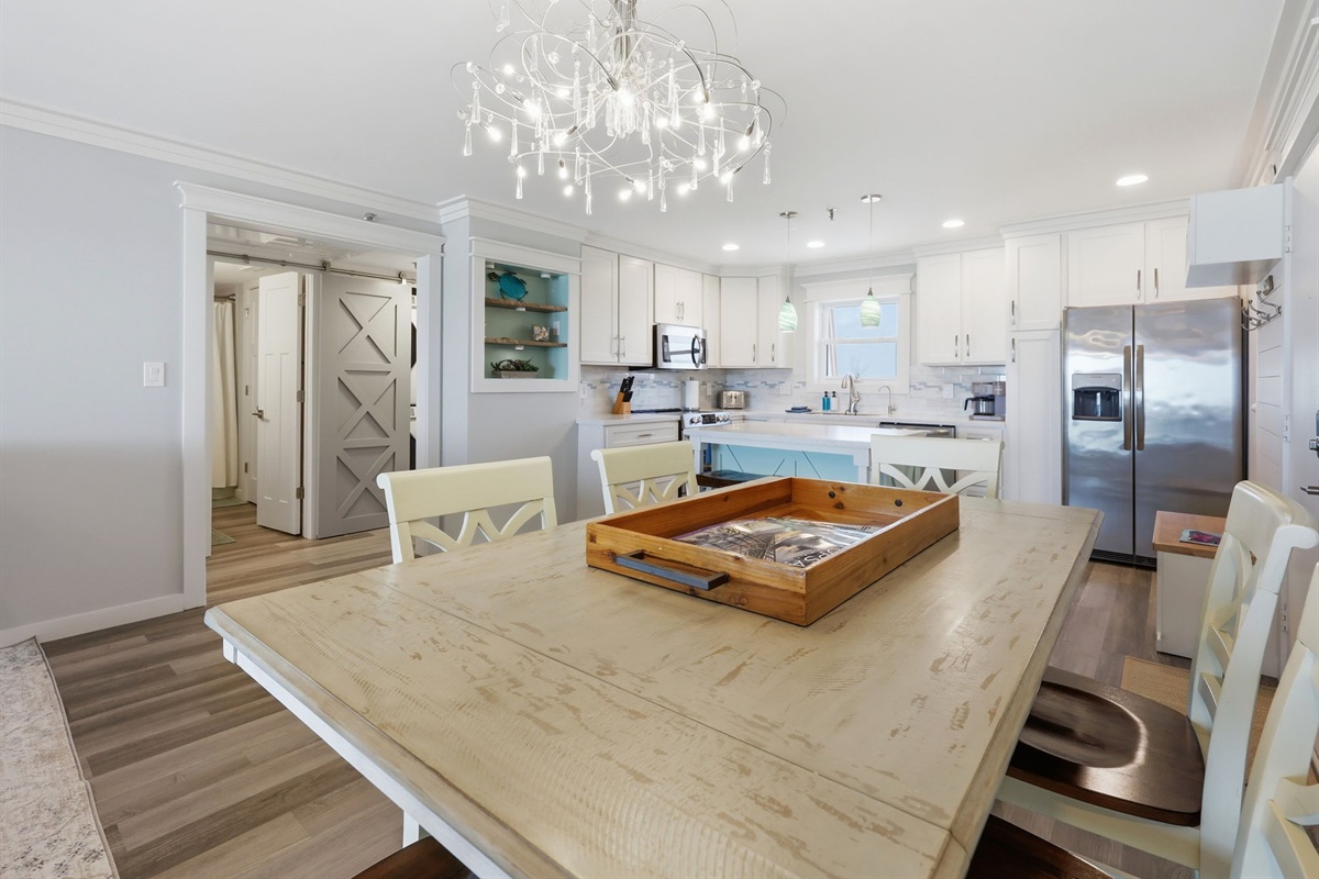Fully updated kitchen and dining area ready for beach vacation meals