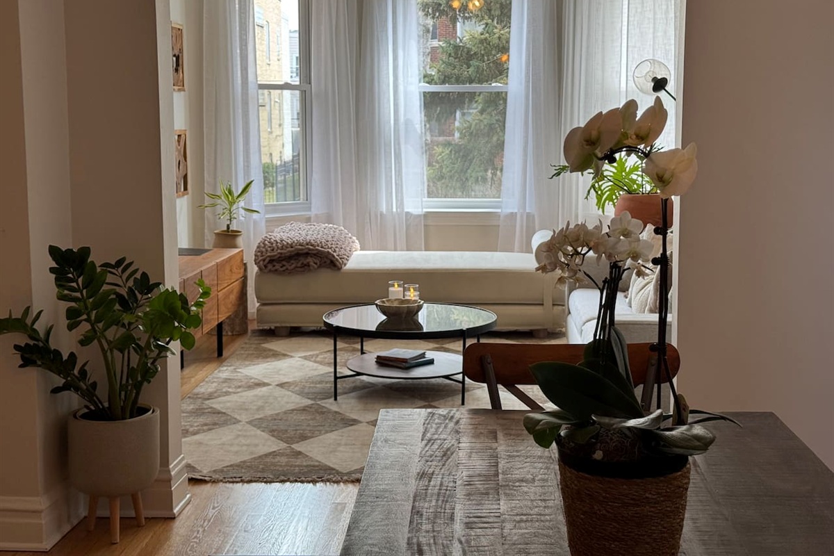 Bright living area with comfortable seating and stylish decor.