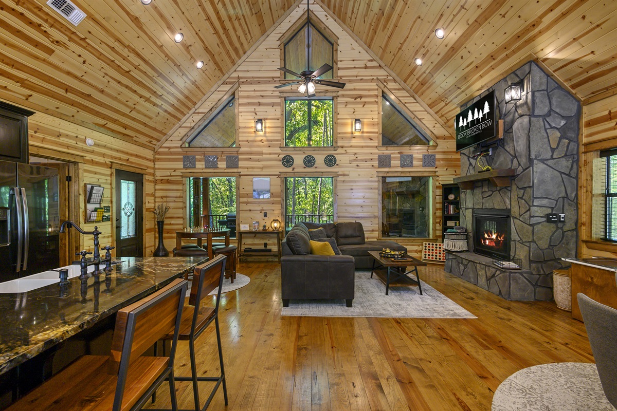 You will feel tucked into the forest with all of the views from the moment you enter the cabin.