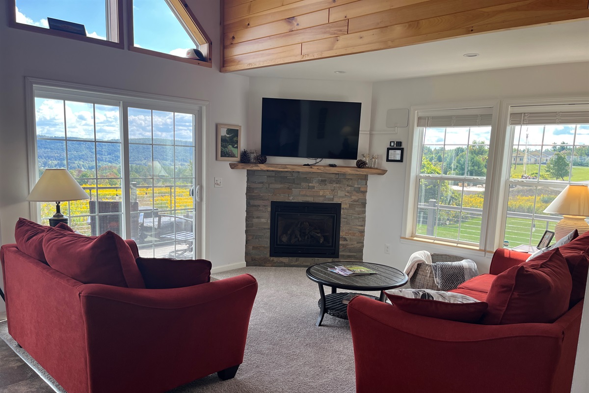 Living area w/ SmartTV, electric fireplace and a view!
