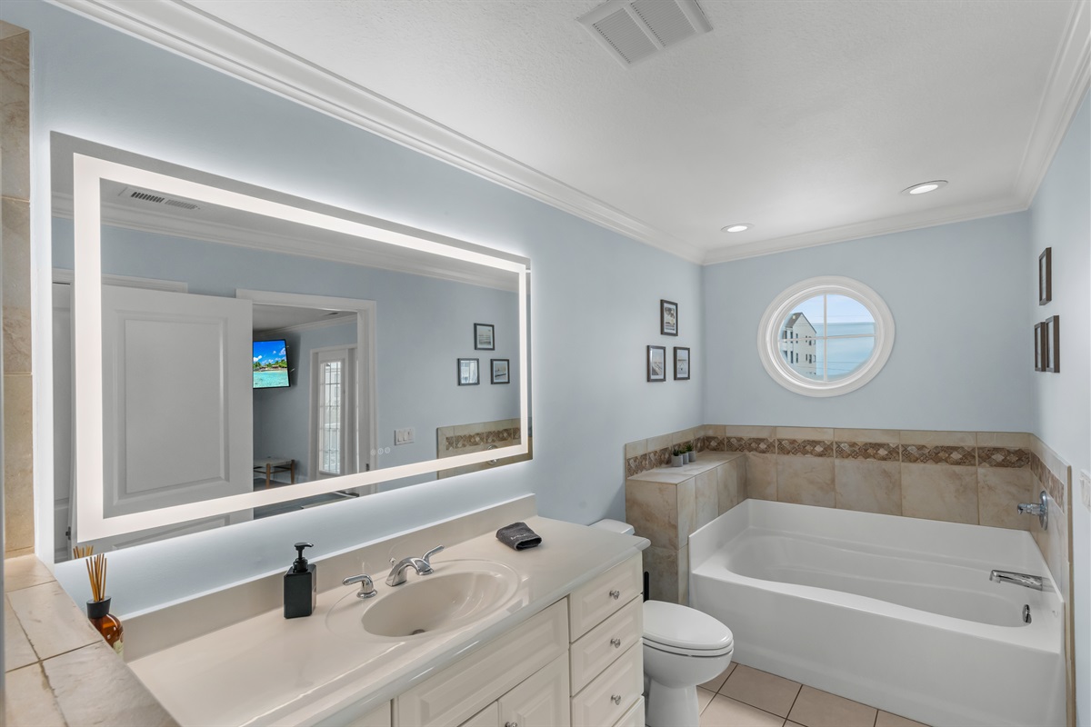 Soaker tub primary suite upper level
