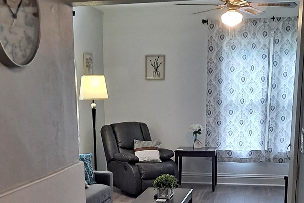 Elegant and cozy—relax in this stylish living space after a day of adventure.