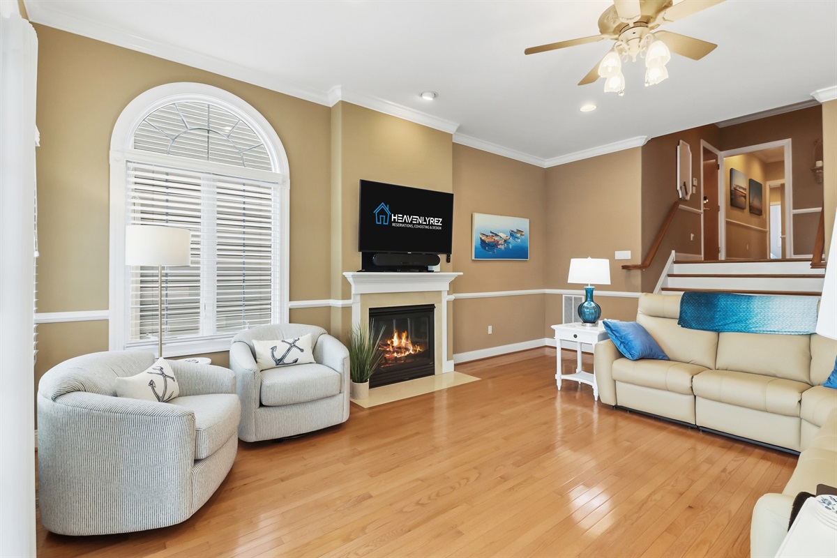 Living room area with fireplace