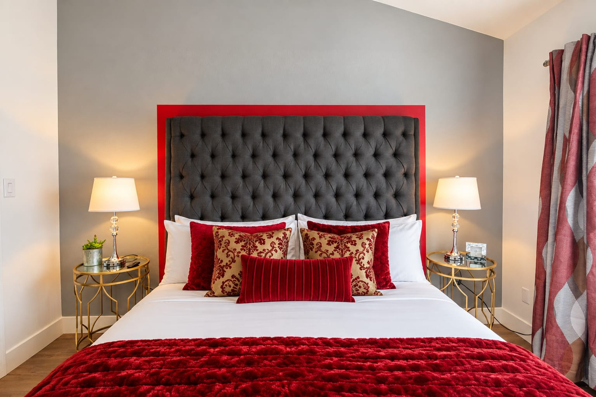 Elegant design and clean lines create a cozy, inviting bedroom that blends timeless style with comfort.