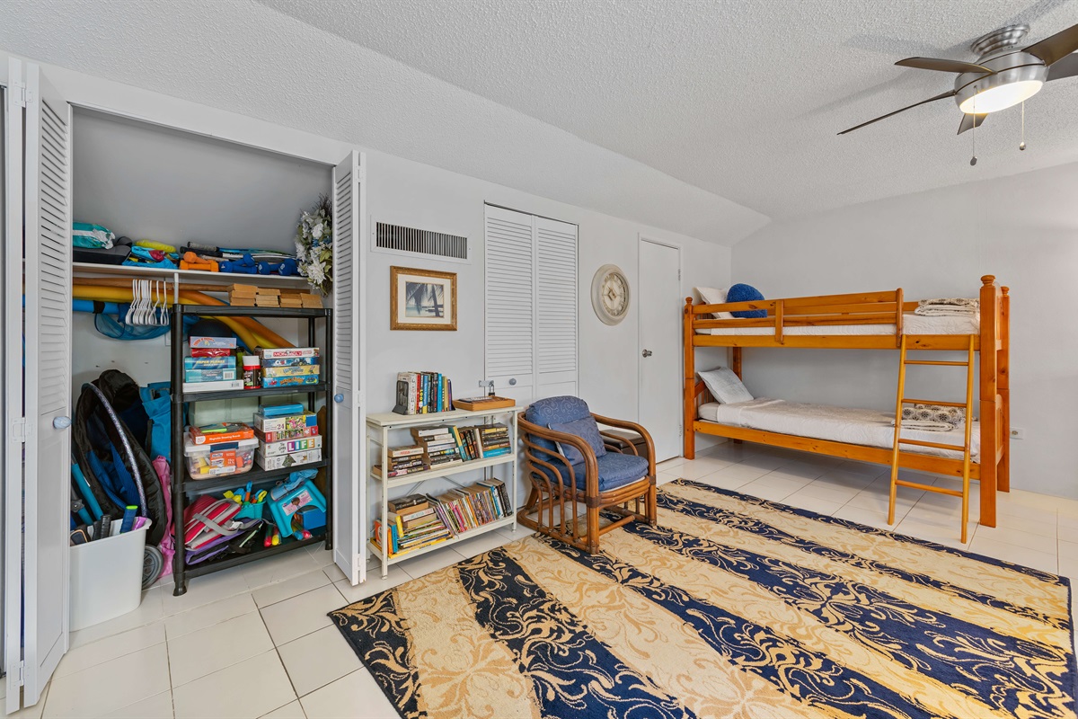Twin bunk beds with ladder access