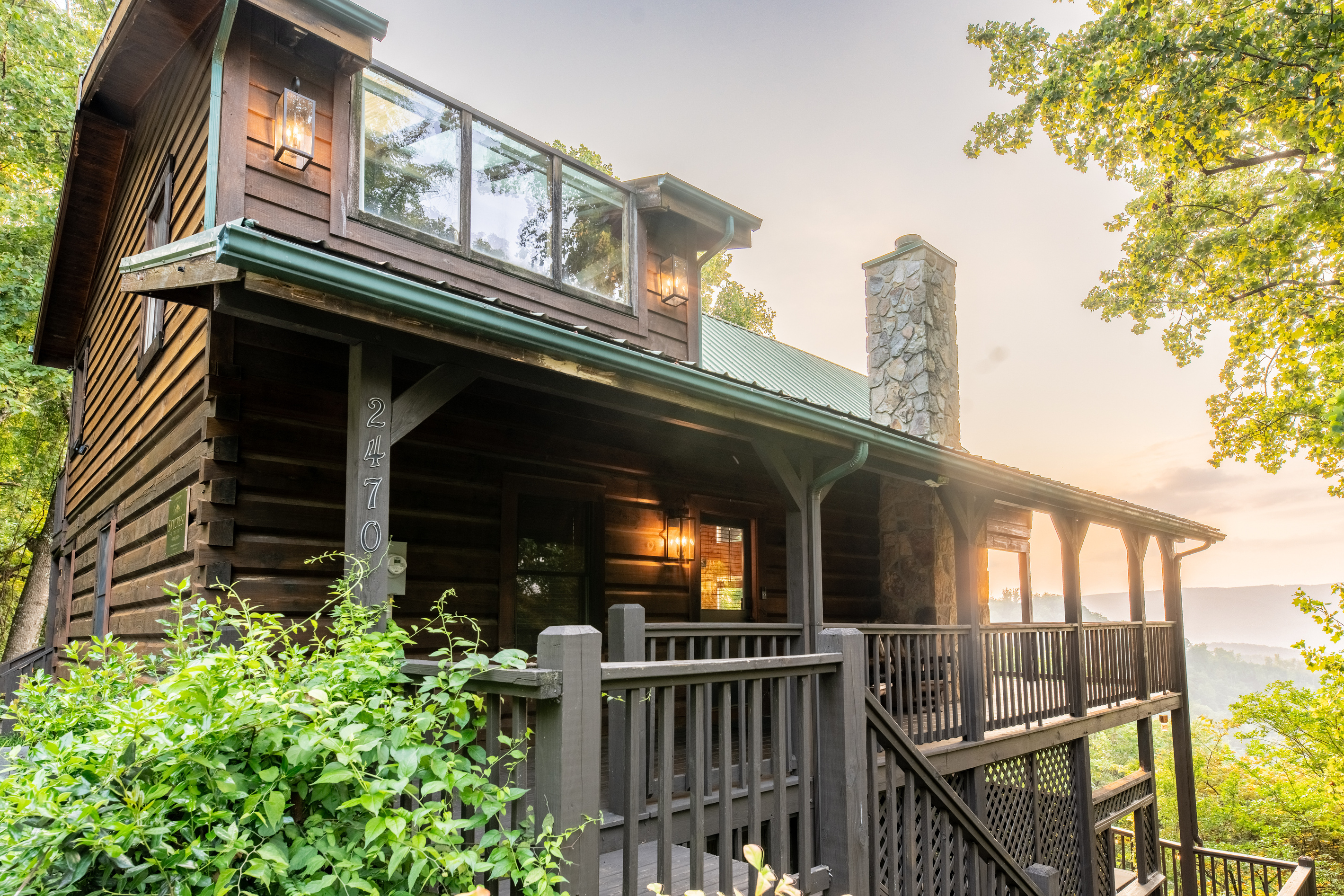 Skylight loft windows and sunset cabin views