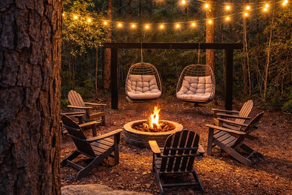 Relax around the firepit with the new swings