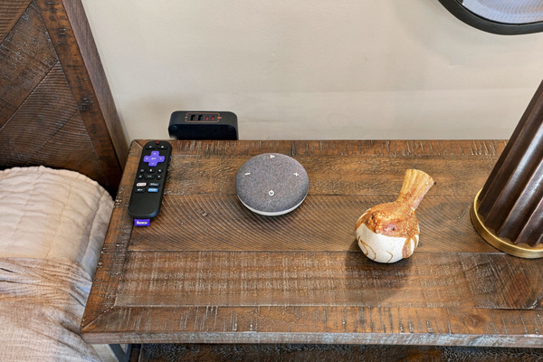Thoughtful bedside comforts include Roku streaming, convenient charging and a sound machine for restful nights