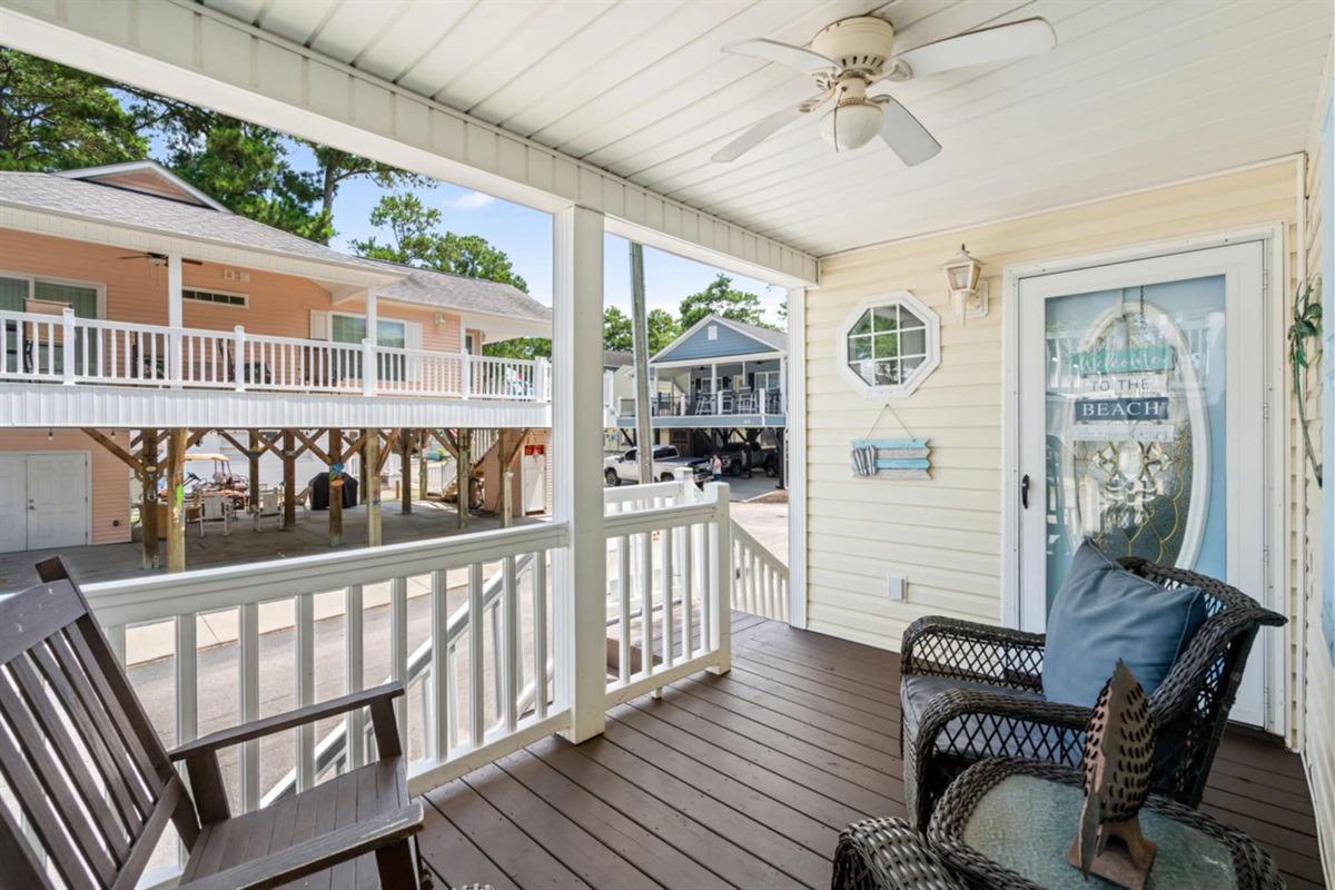 Covered porch with fan for relaxing