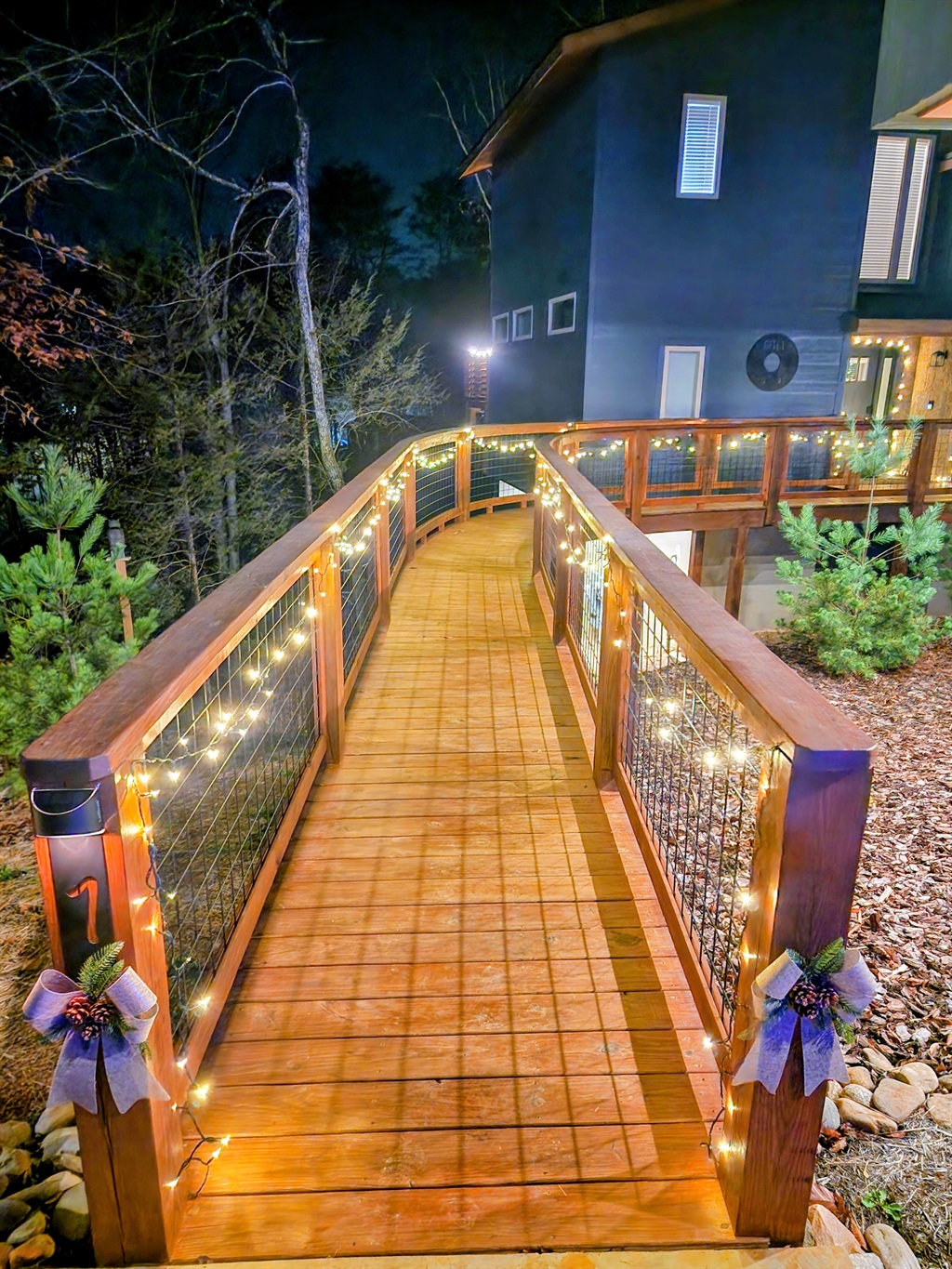 All the Christmas feels as you walk up to the Street 9 to 5 treehouse. 