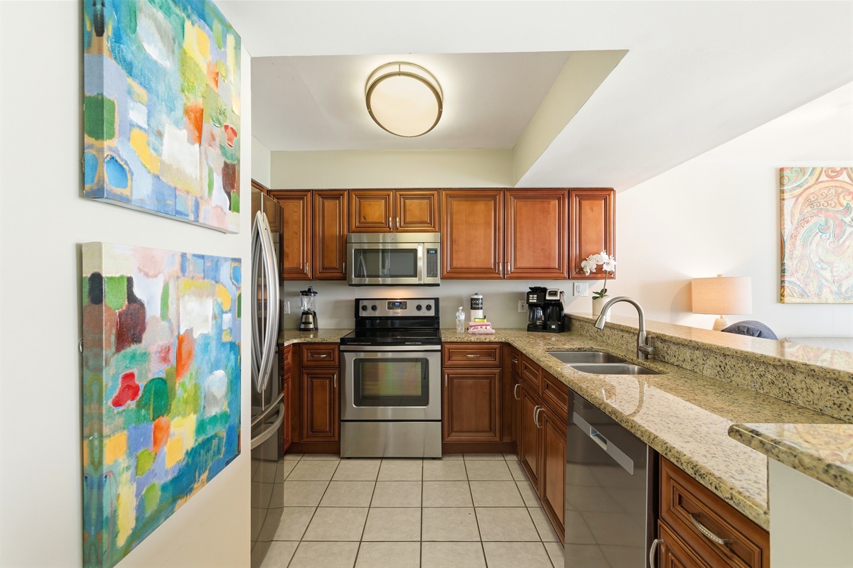our fully equipped kitchen recently upgrade with a new fridge and dishwasher