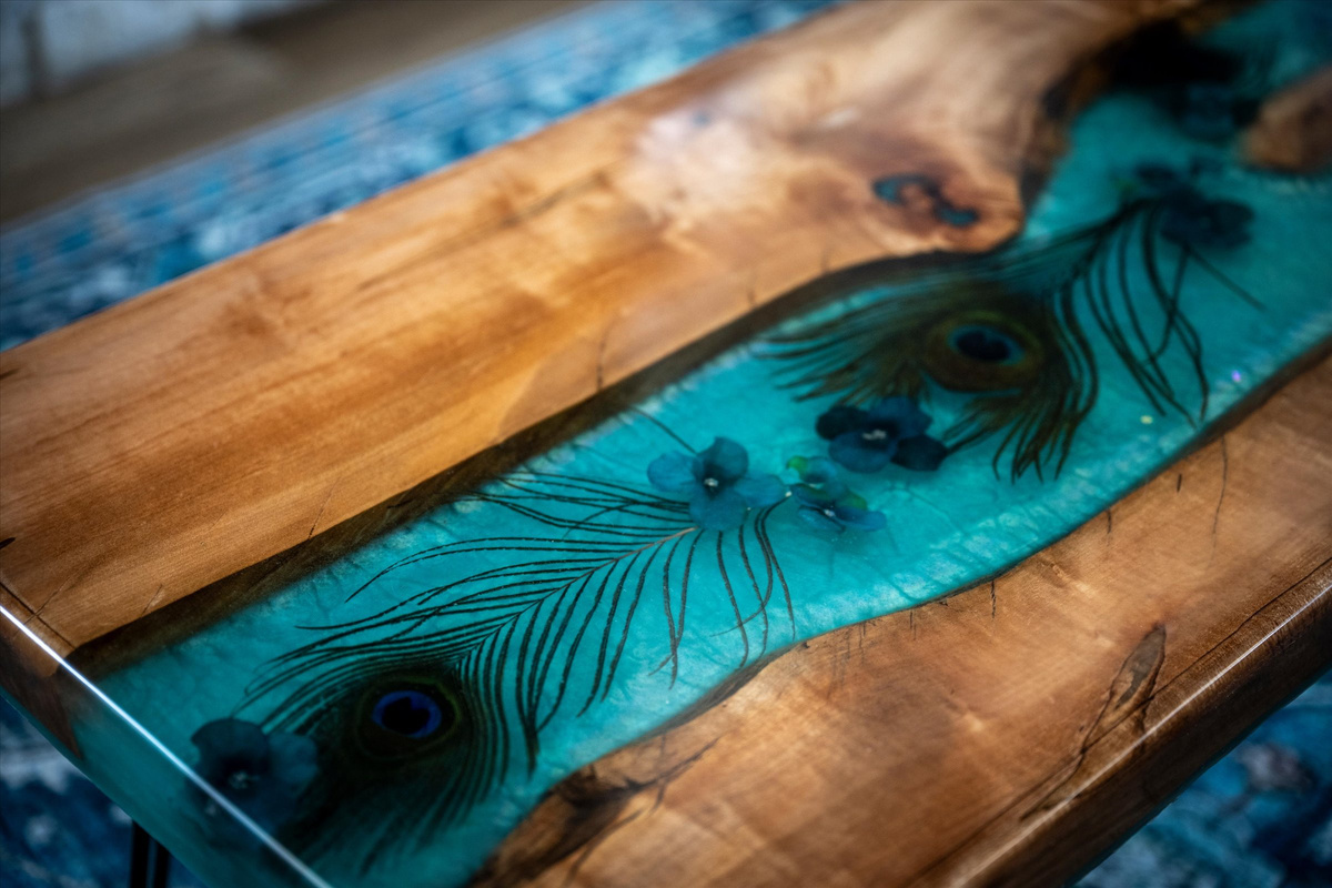One-of-a-kind epoxy wood furnishings bring artistry and character to the home.