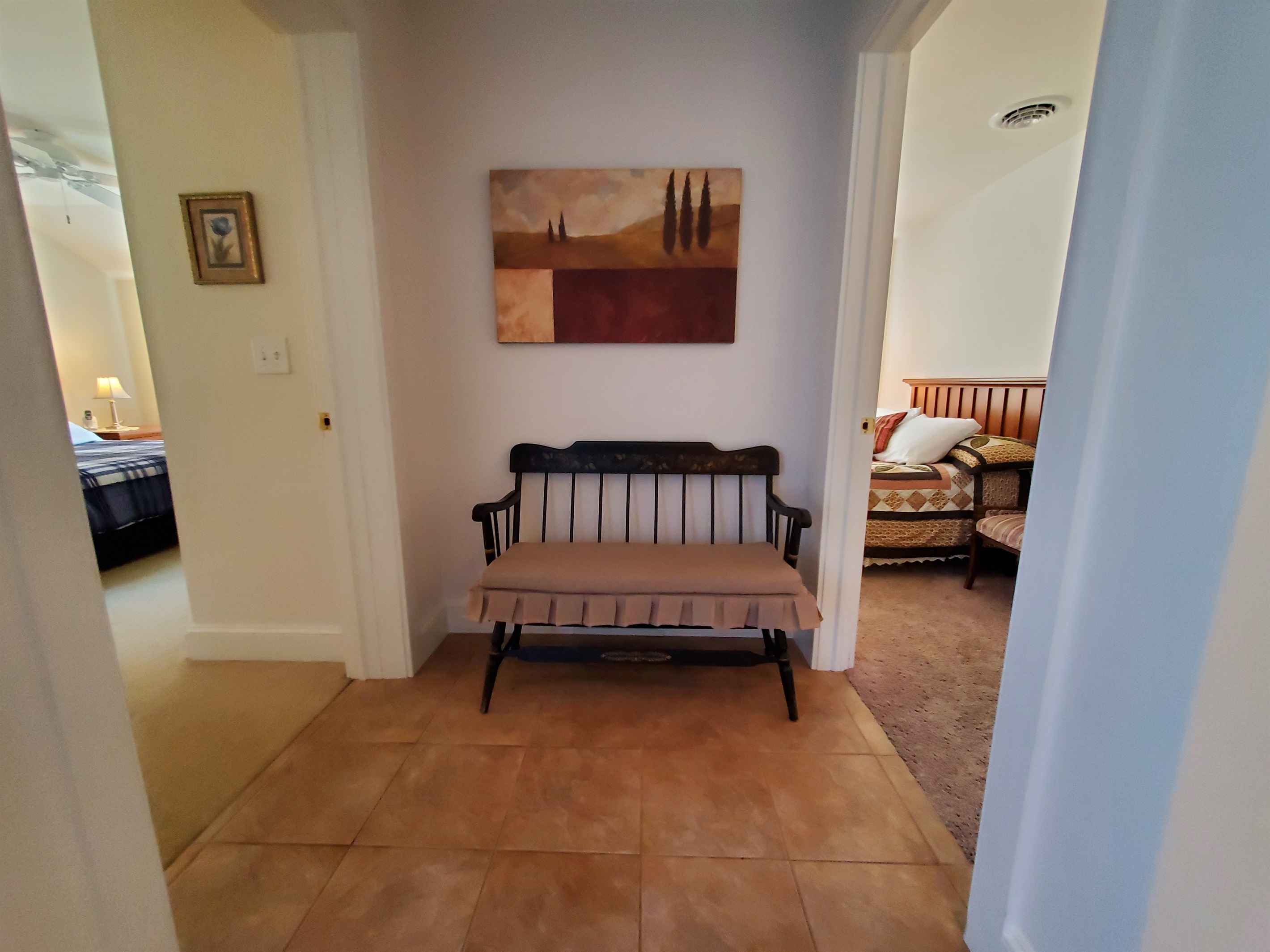 View of the entrances to King bedroom and Queen bedroom #2.