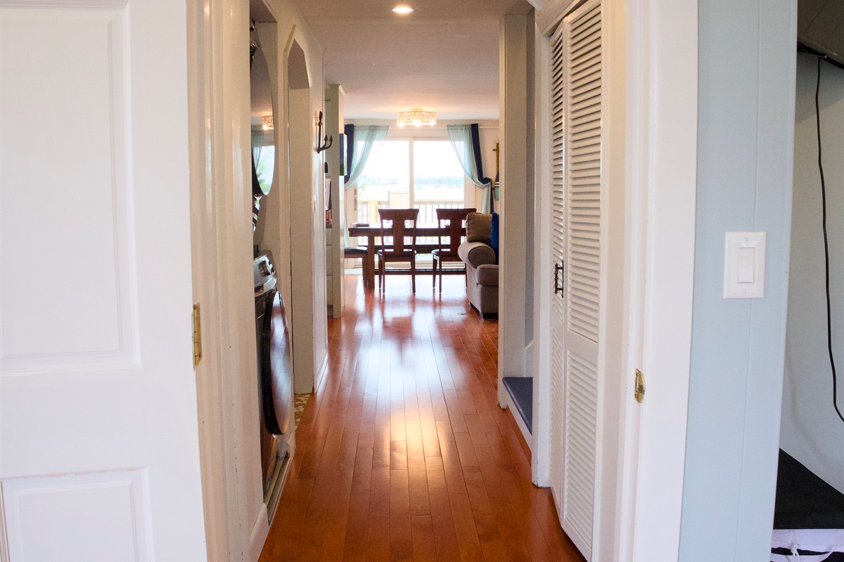 Lay of the land from main floor bedroom to slider door