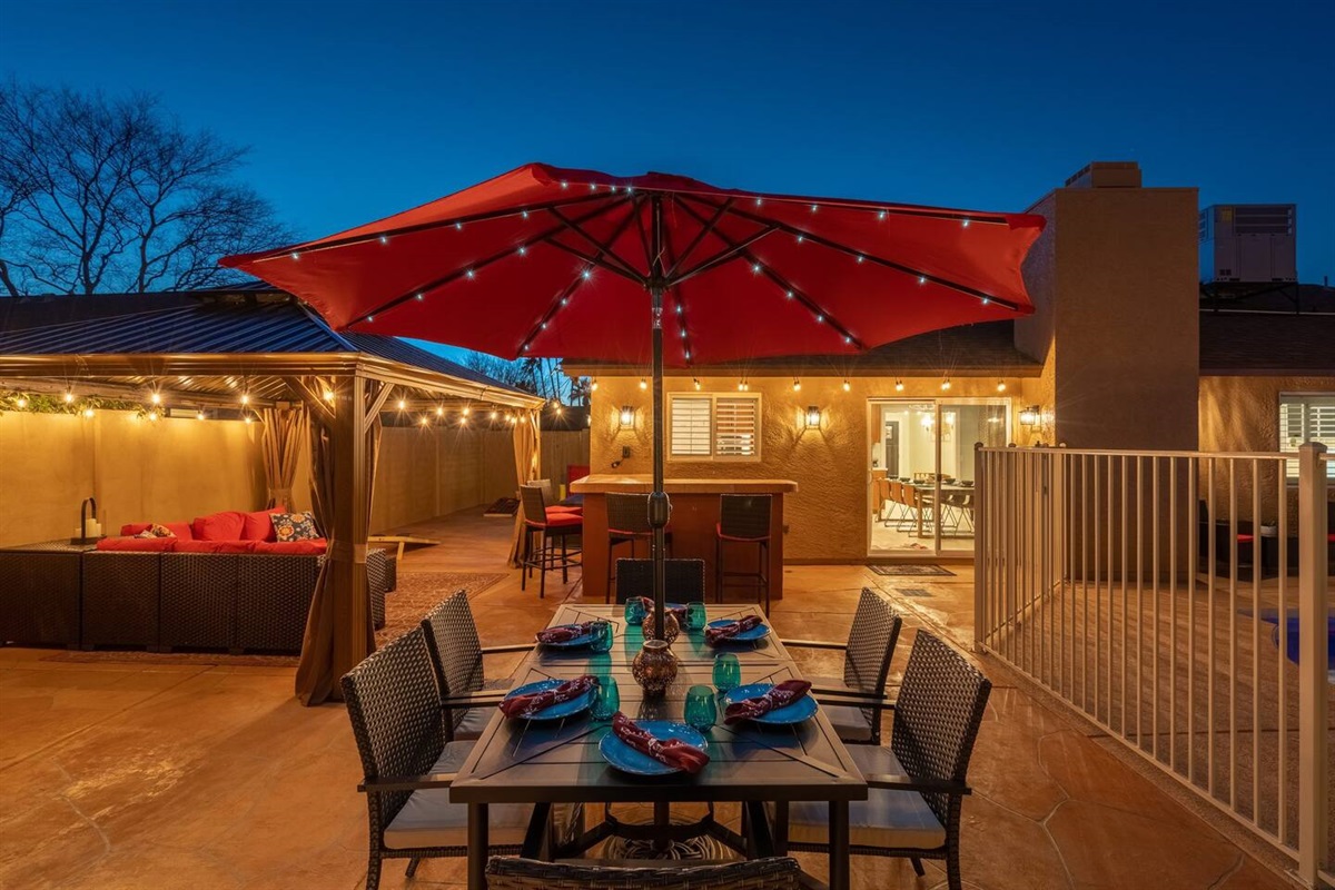 Even at night, the backyard is the perfect place to hang out with family and friends.