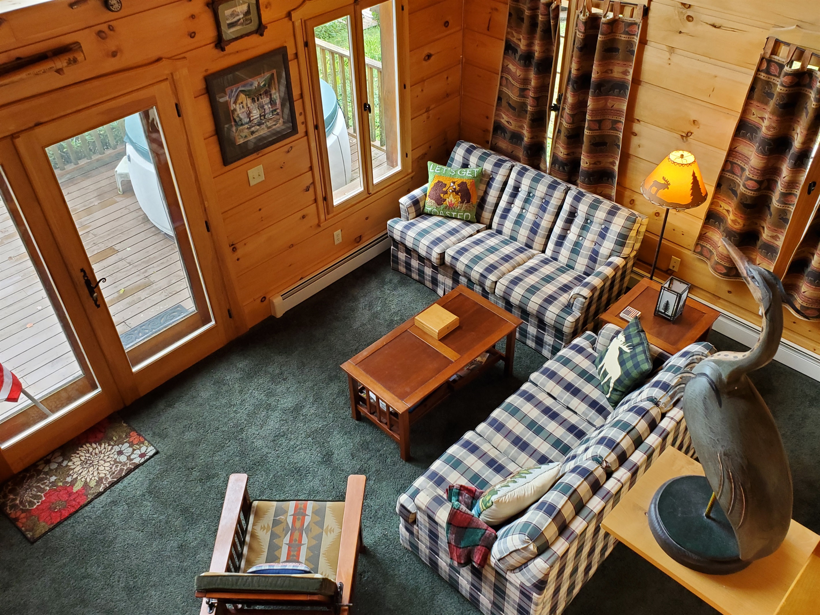 Looking down on living area from sleeping loft