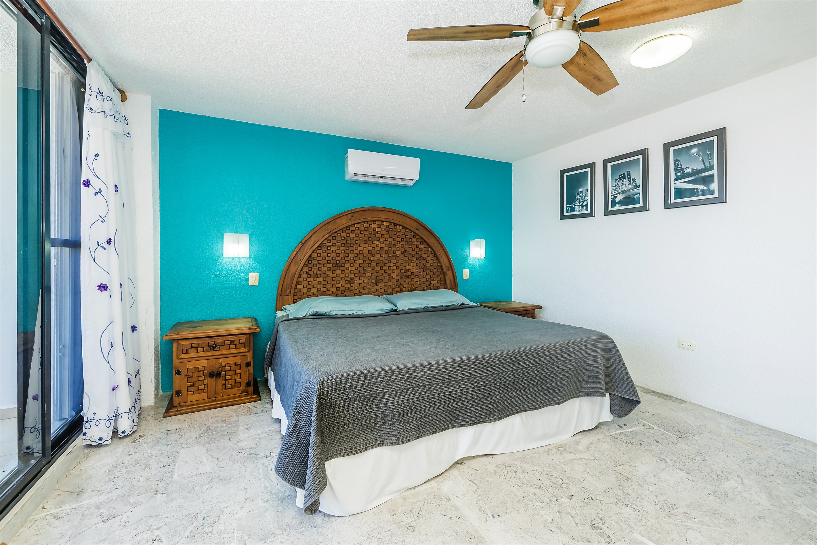 Bedroom 1, King Bed, Shared Bath, Balcony with Ocean Views