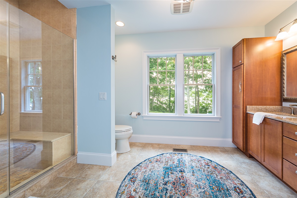 Spacious bathroom with a walk-in shower