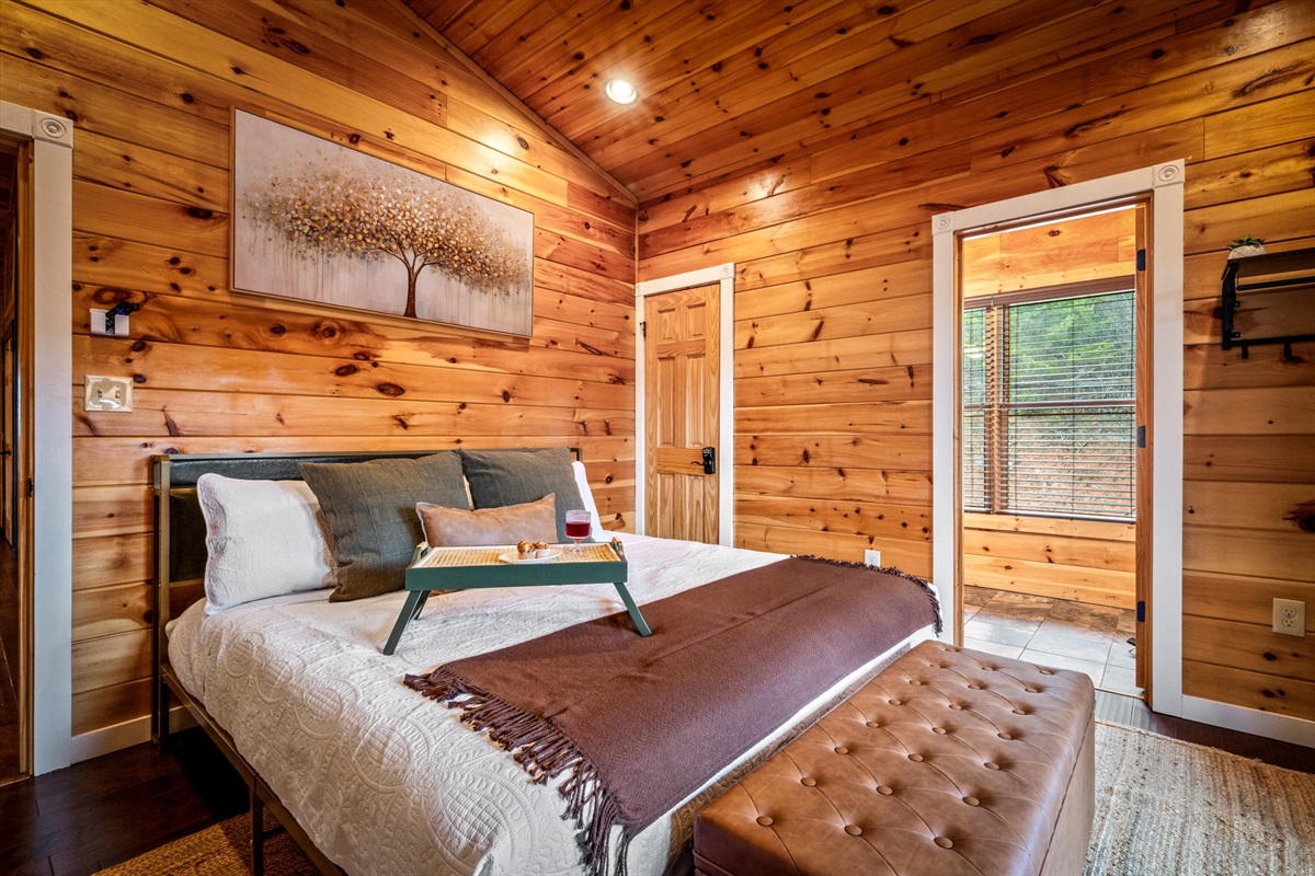 Bedroom 1 (upstairs) has a king bed and private bathroom.