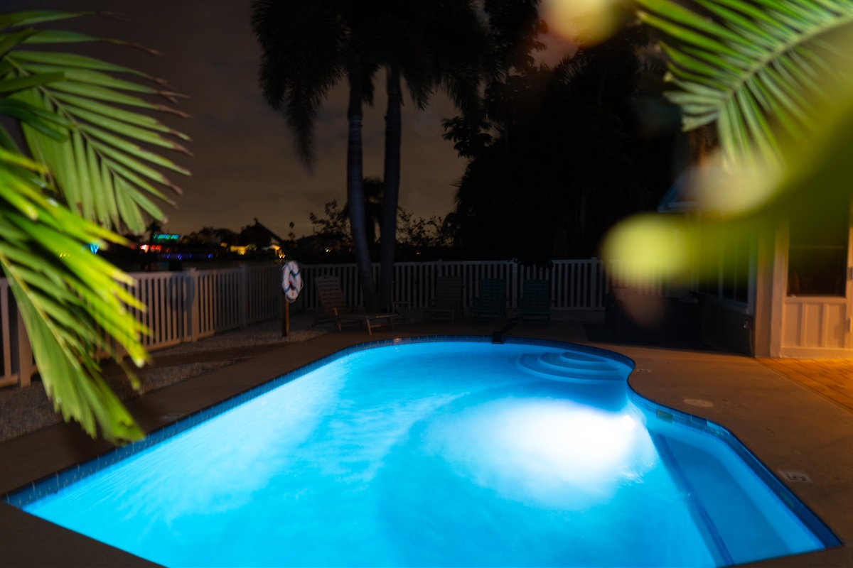 Evening swims are as fun as day swims in the heated pool.