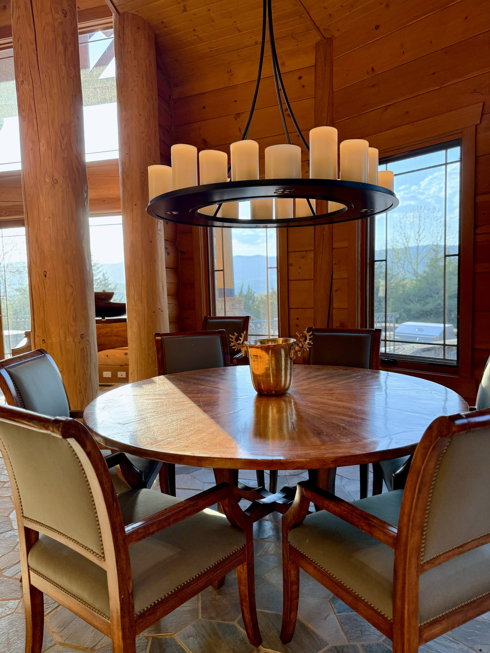 Dining room area with 8 chairs