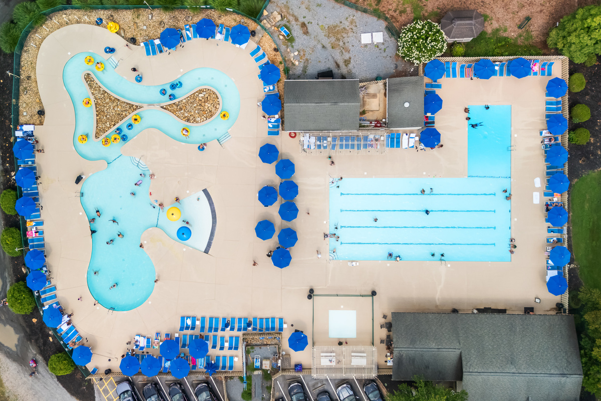 Birds eye view of the pools.