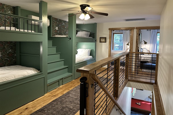 The ultimate hangout for kids and teens! Custom-built bunks in our spacious loft feature individual reading lights and outlets for every guest.